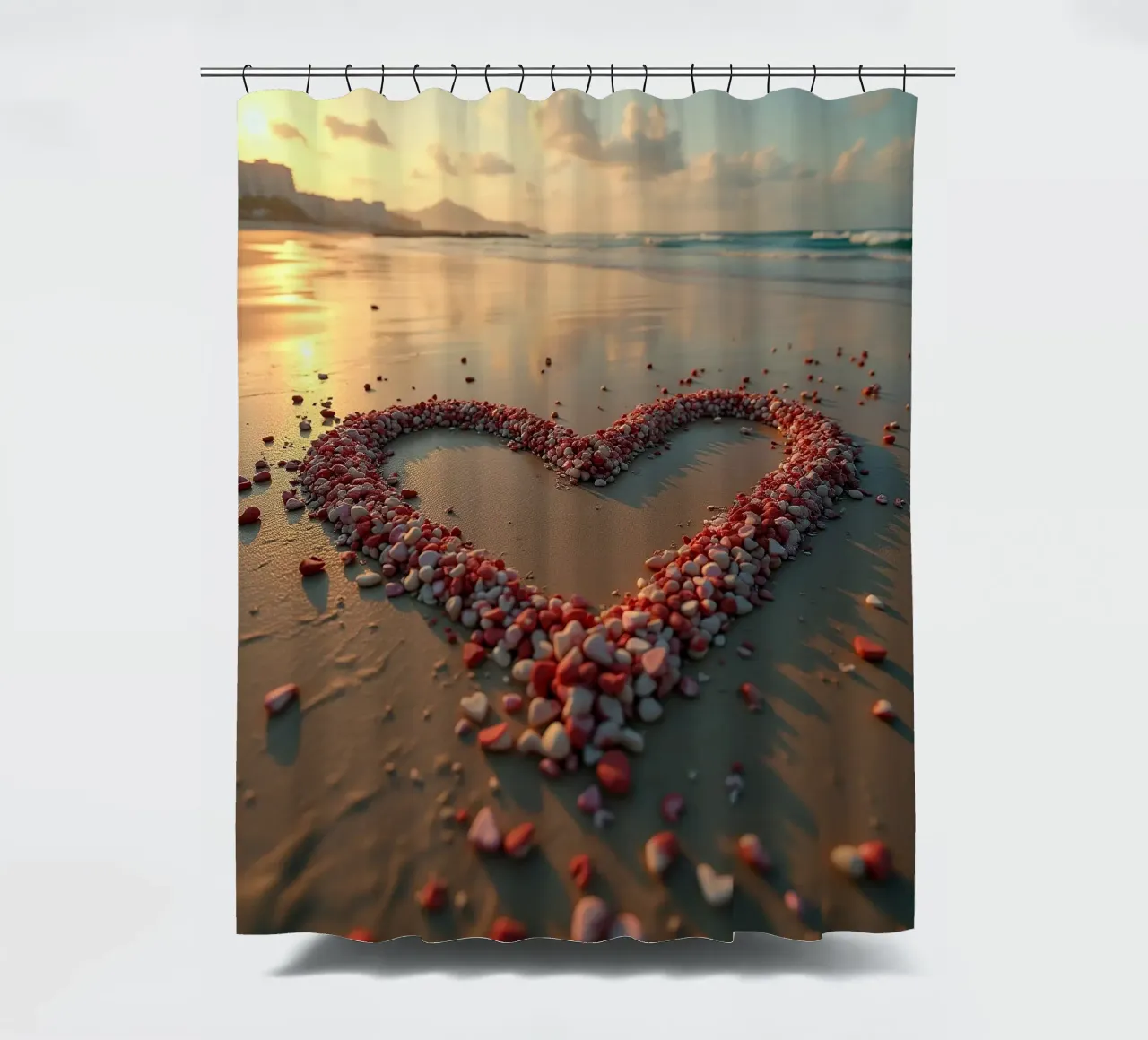 Cuori sulla spiaggia_2 tenda da doccia da Pink- und LoveArt by LK