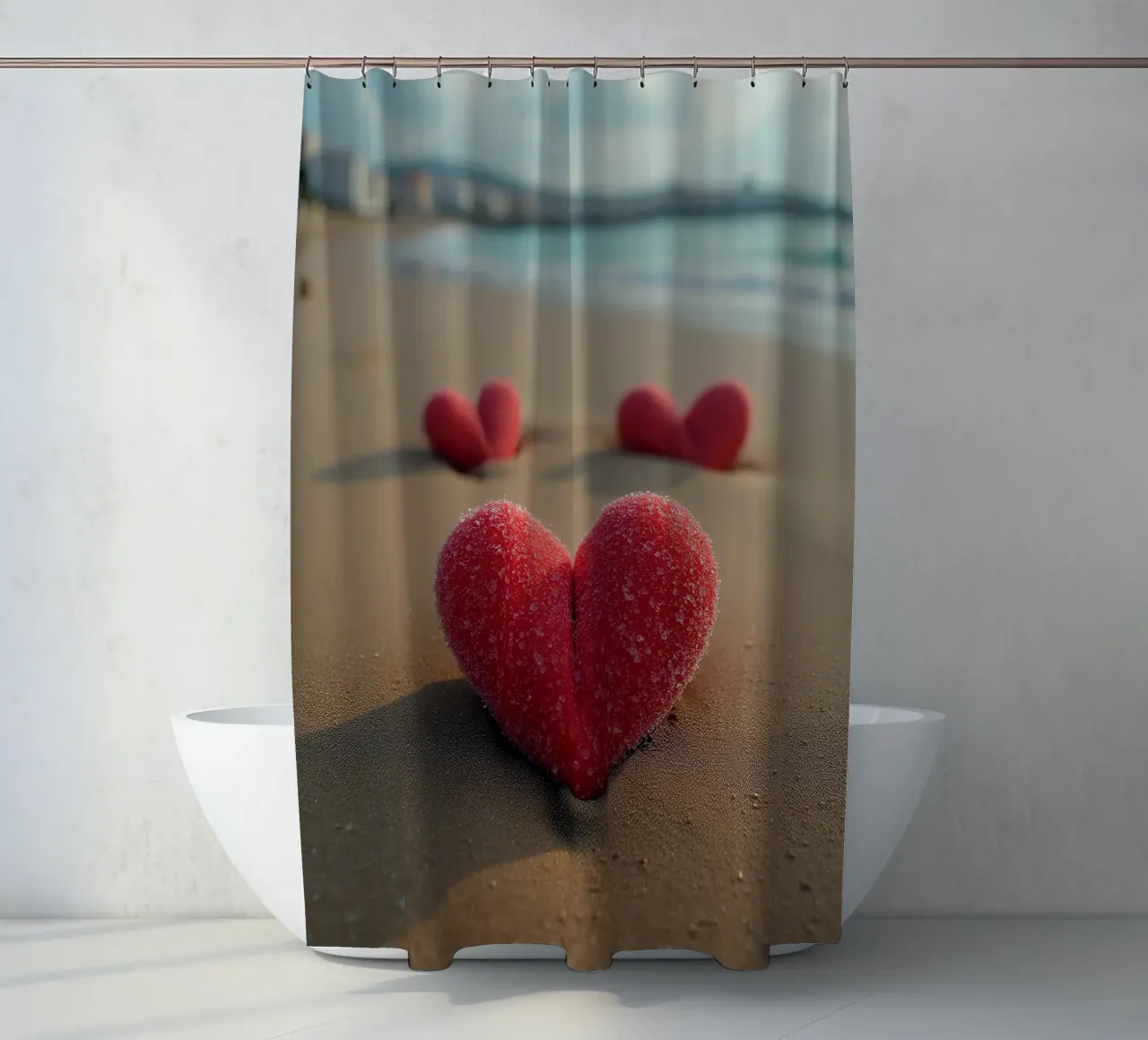 Cuori sulla spiaggia_3 tenda da doccia da Pink- und LoveArt by LK