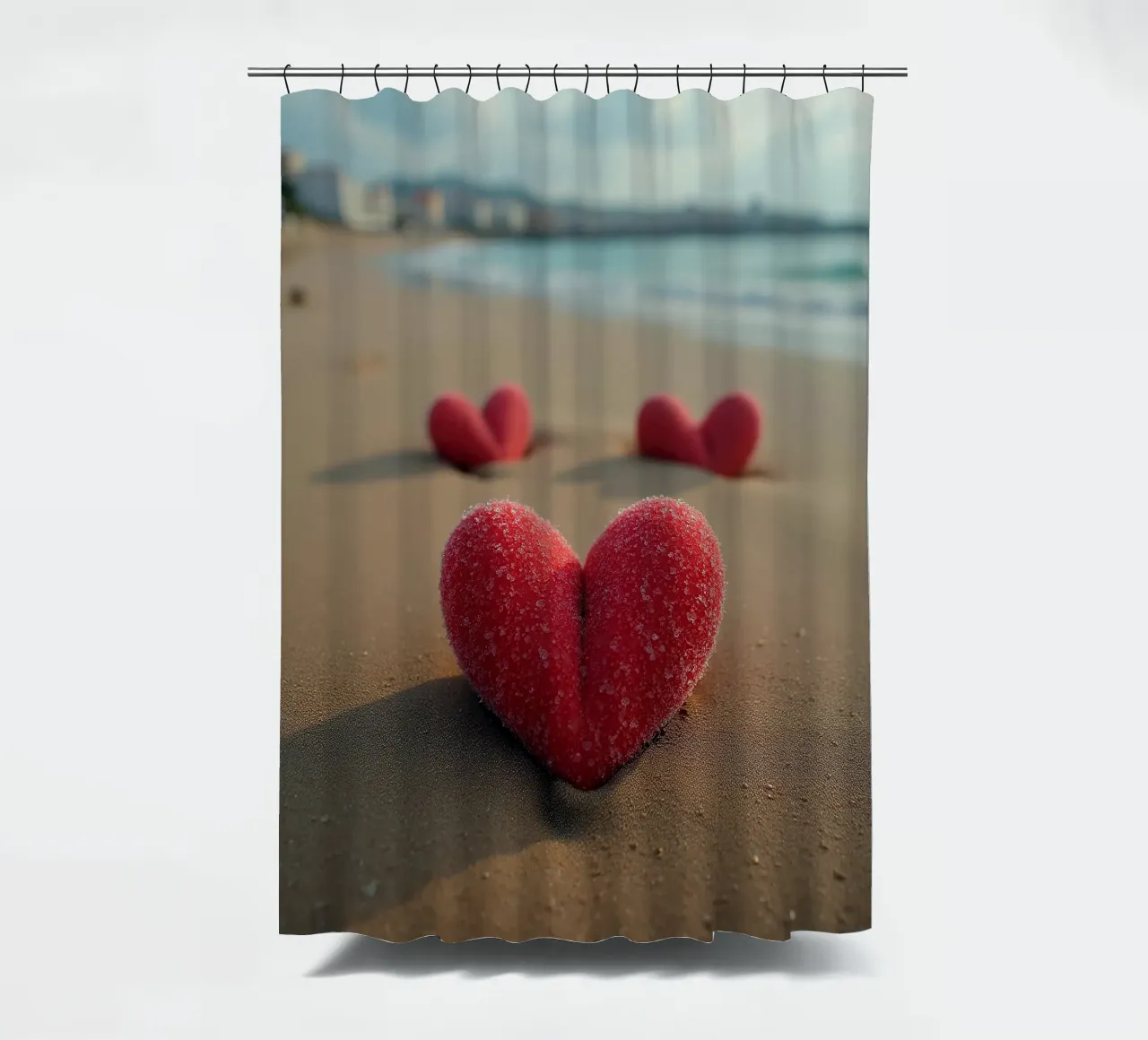 Cuori sulla spiaggia_3 tenda da doccia da Pink- und LoveArt by LK