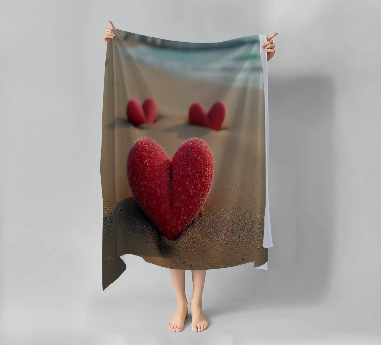 Cuori sulla spiaggia_3 telo mare da Pink- und LoveArt by LK