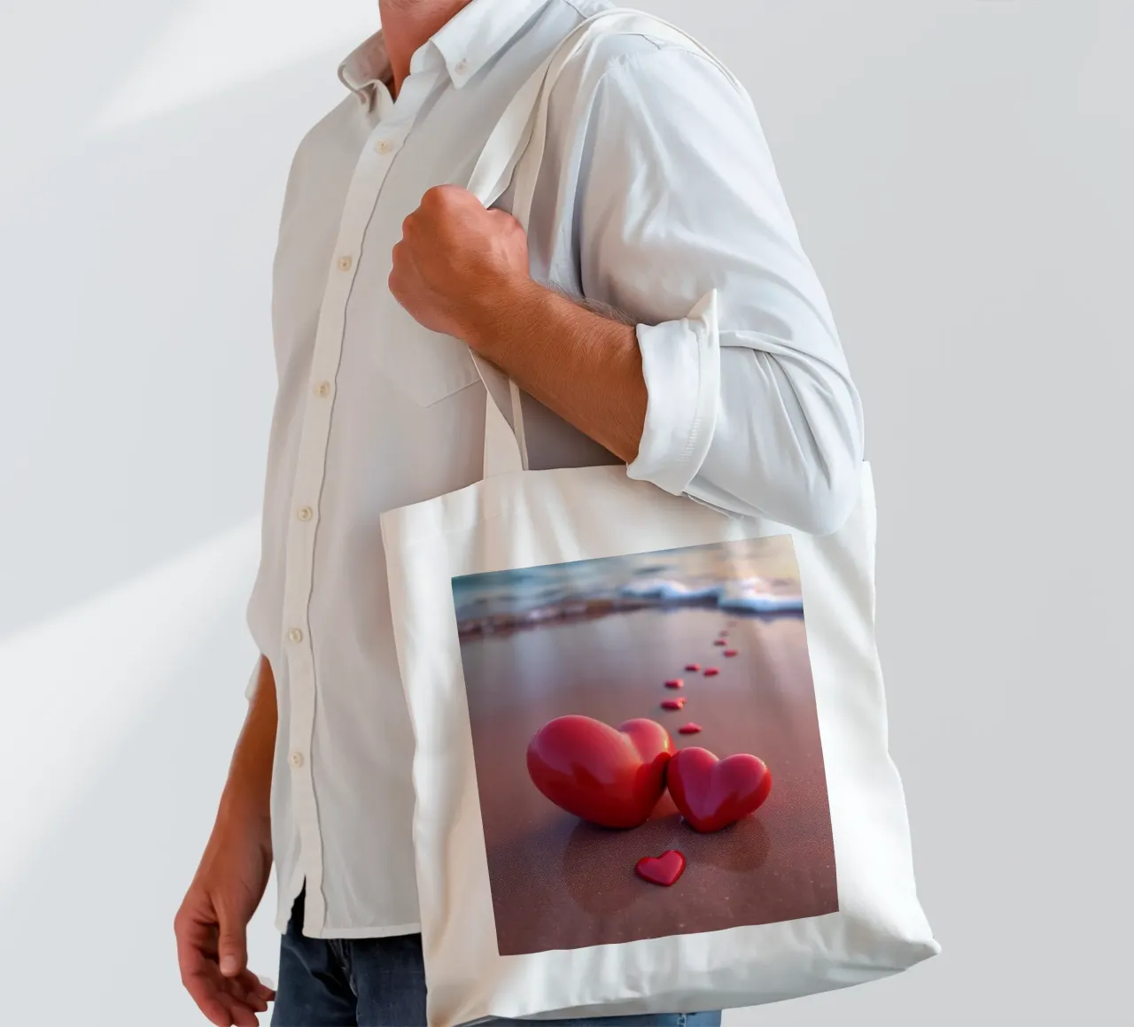 Cuori sulla spiaggia_4 borsa in juta da Pink- und LoveArt by LK