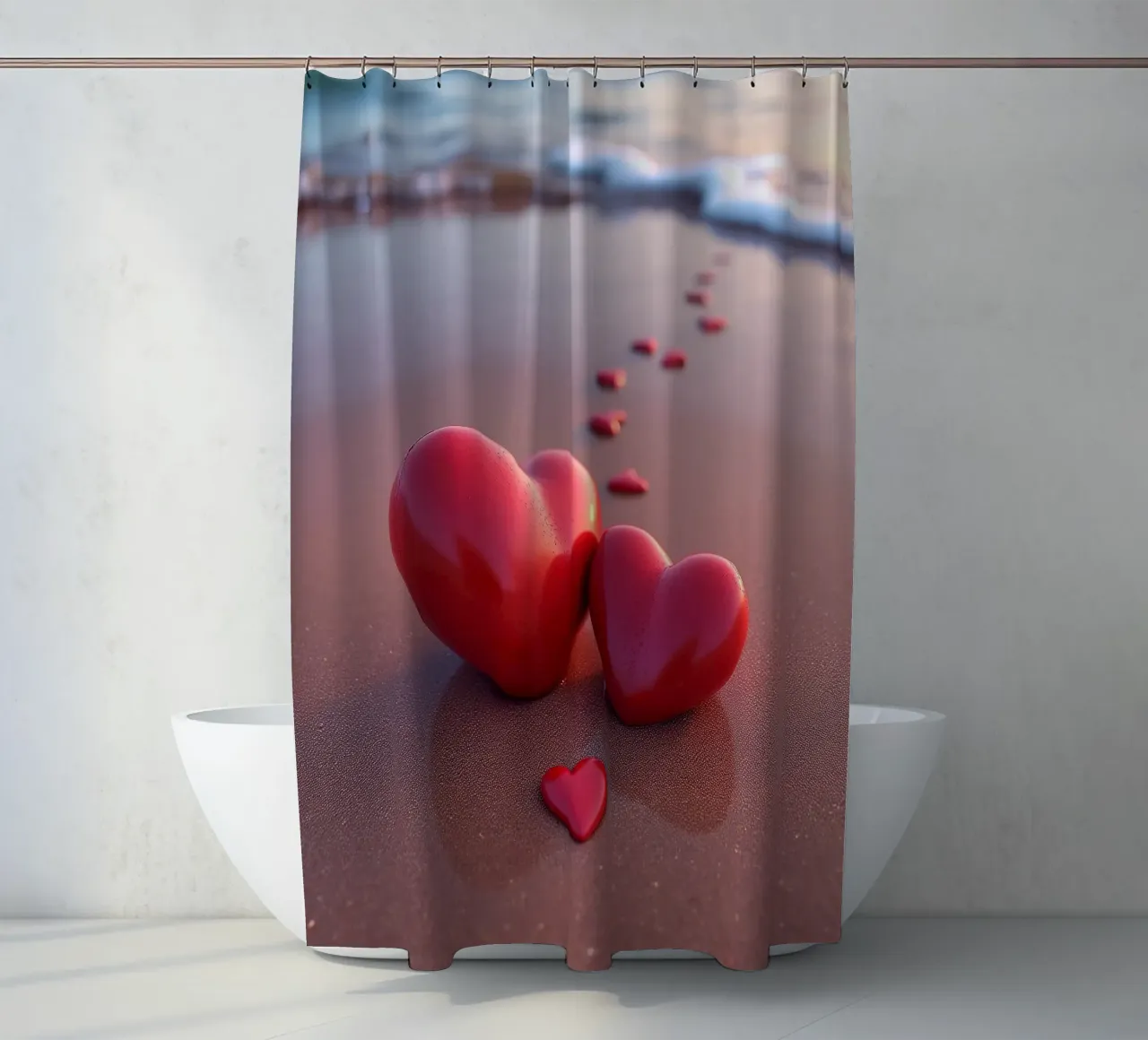 Cuori sulla spiaggia_4 tenda da doccia da Pink- und LoveArt by LK