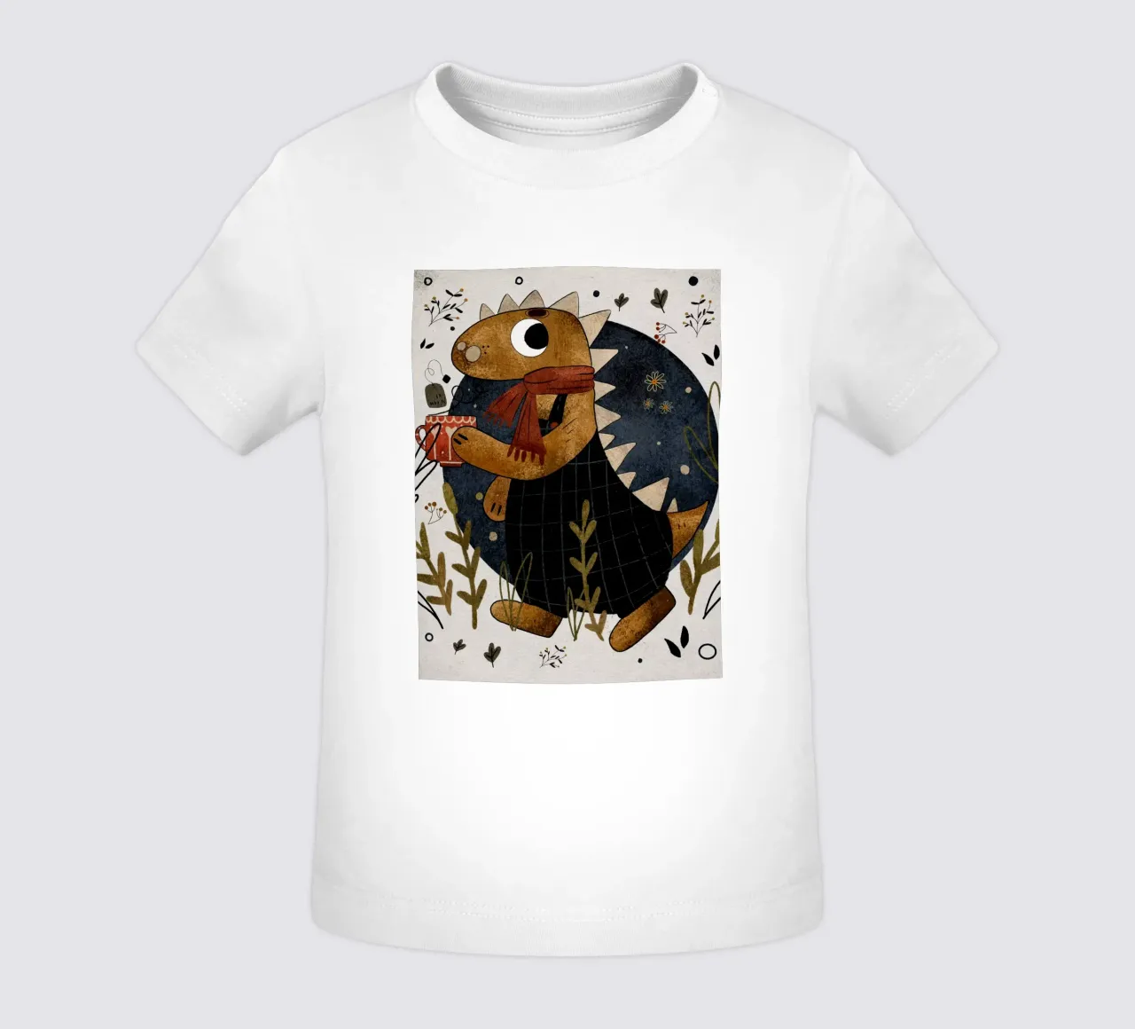 Nelli Suneli - Dino with a Tea baby t-shirt by The Artcircle