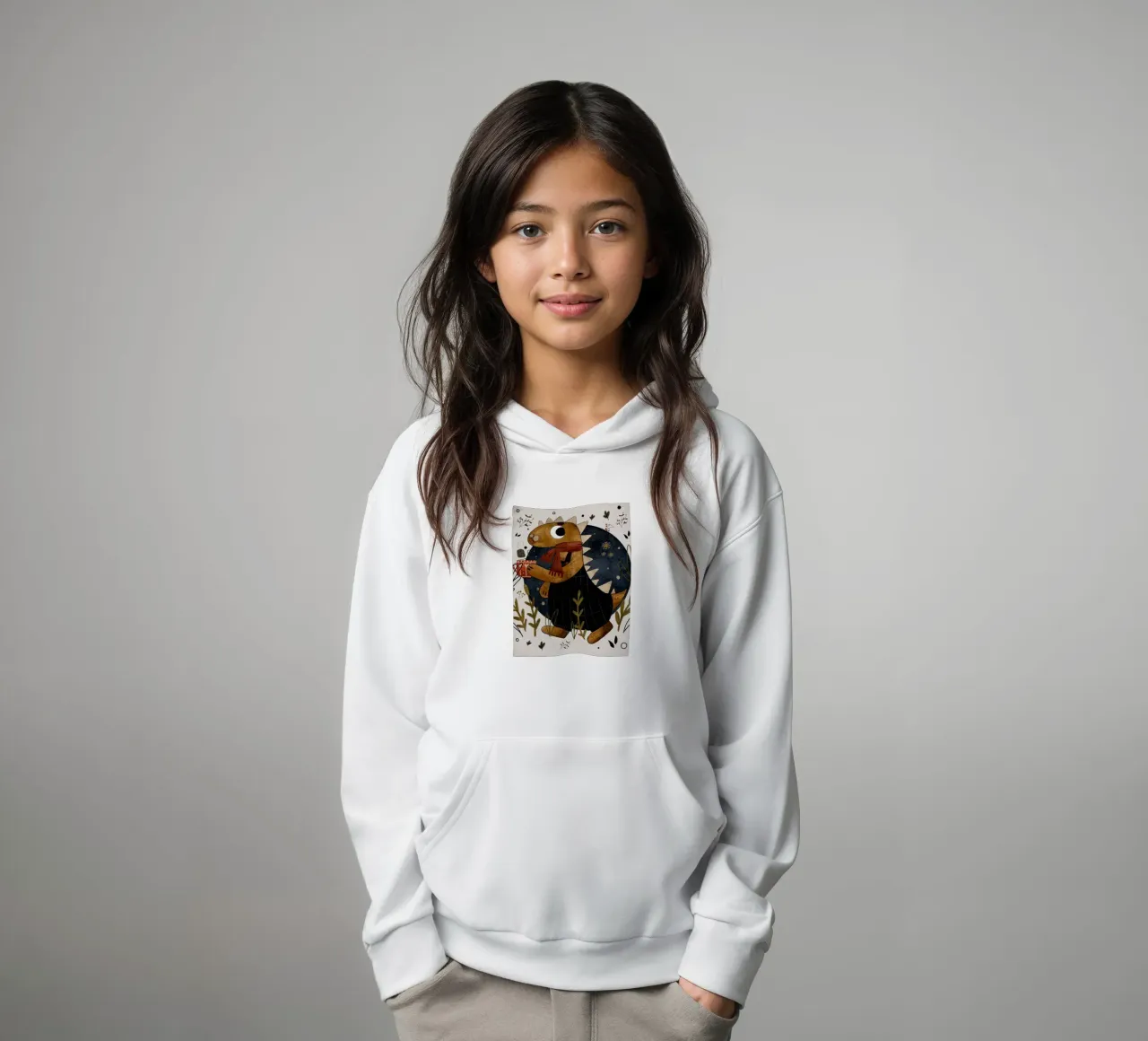 Nelli Suneli - Dino with a Tea kids hoodie by The Artcircle