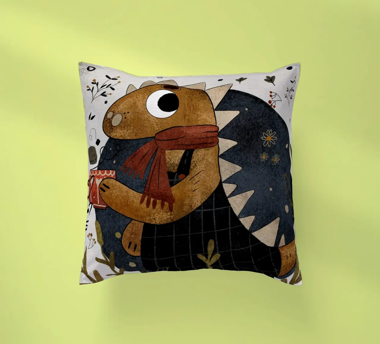 Nelli Suneli - Dino with a Tea cuscino da The Artcircle