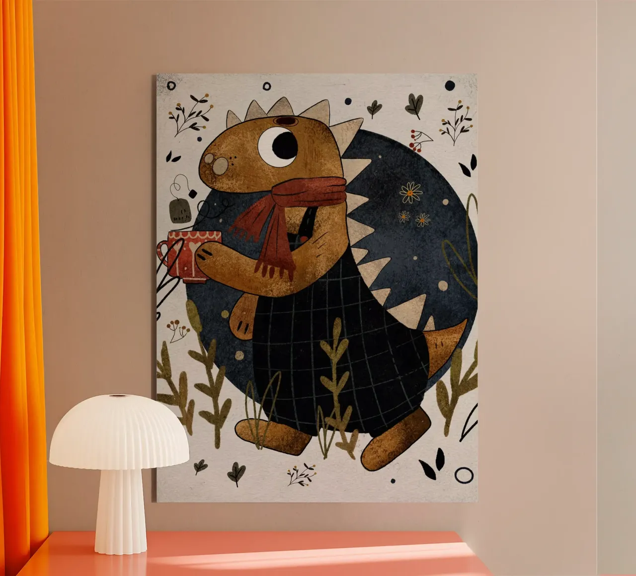 Nelli Suneli - Dino with a Tea alluminio dibond da The Artcircle