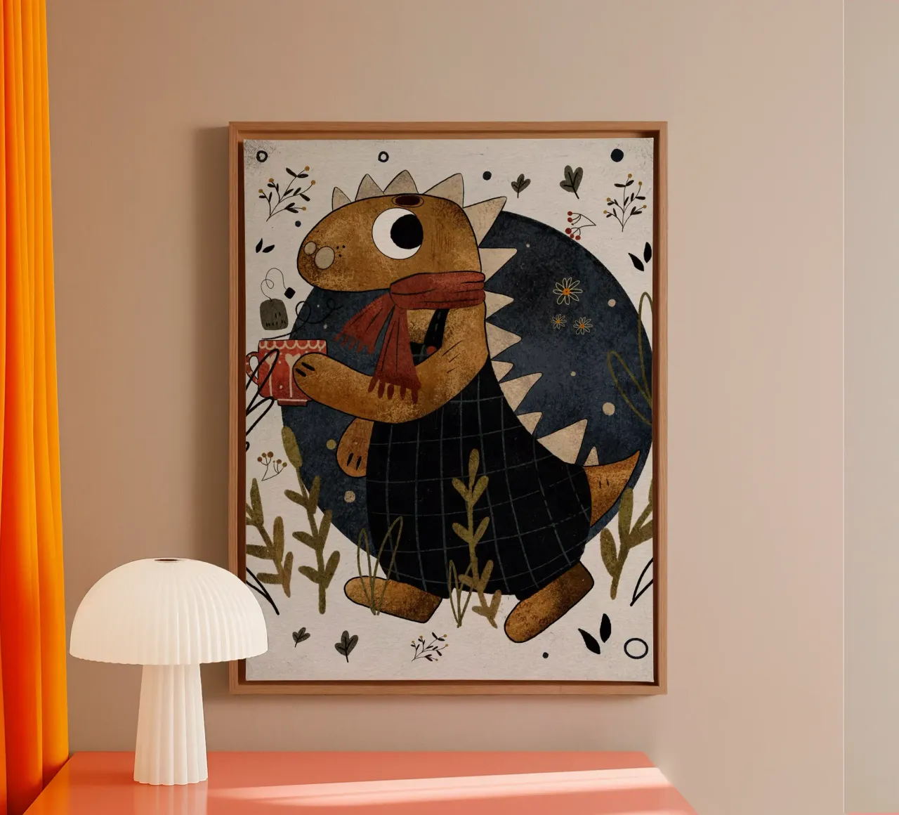 Nelli Suneli - Dino with a Tea canvas by The Artcircle