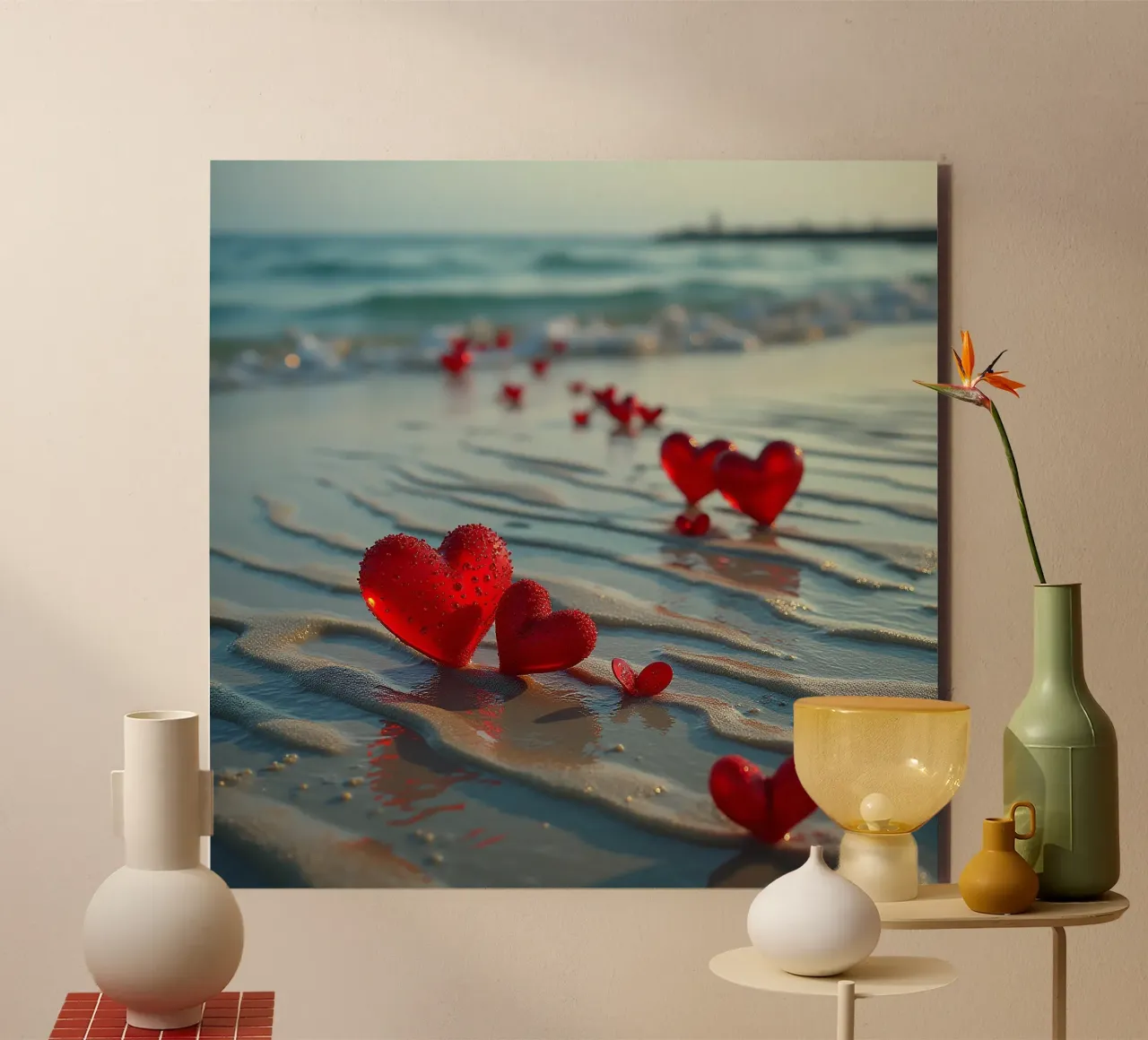 Cuori sulla spiaggia_5 pannello forex da Pink- und LoveArt by LK