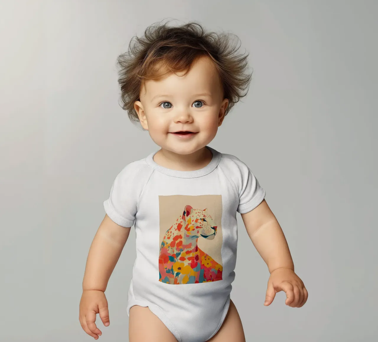 Leopard in Bloom Kurzarm Babybody von Luca