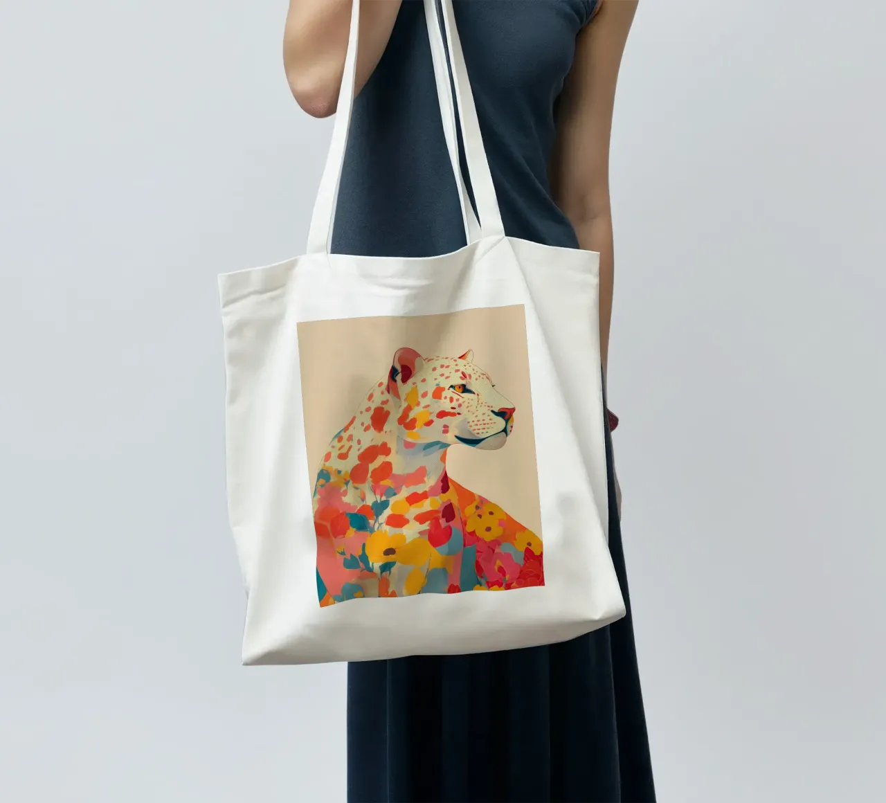 Leopard in Bloom borsa in juta da Luca