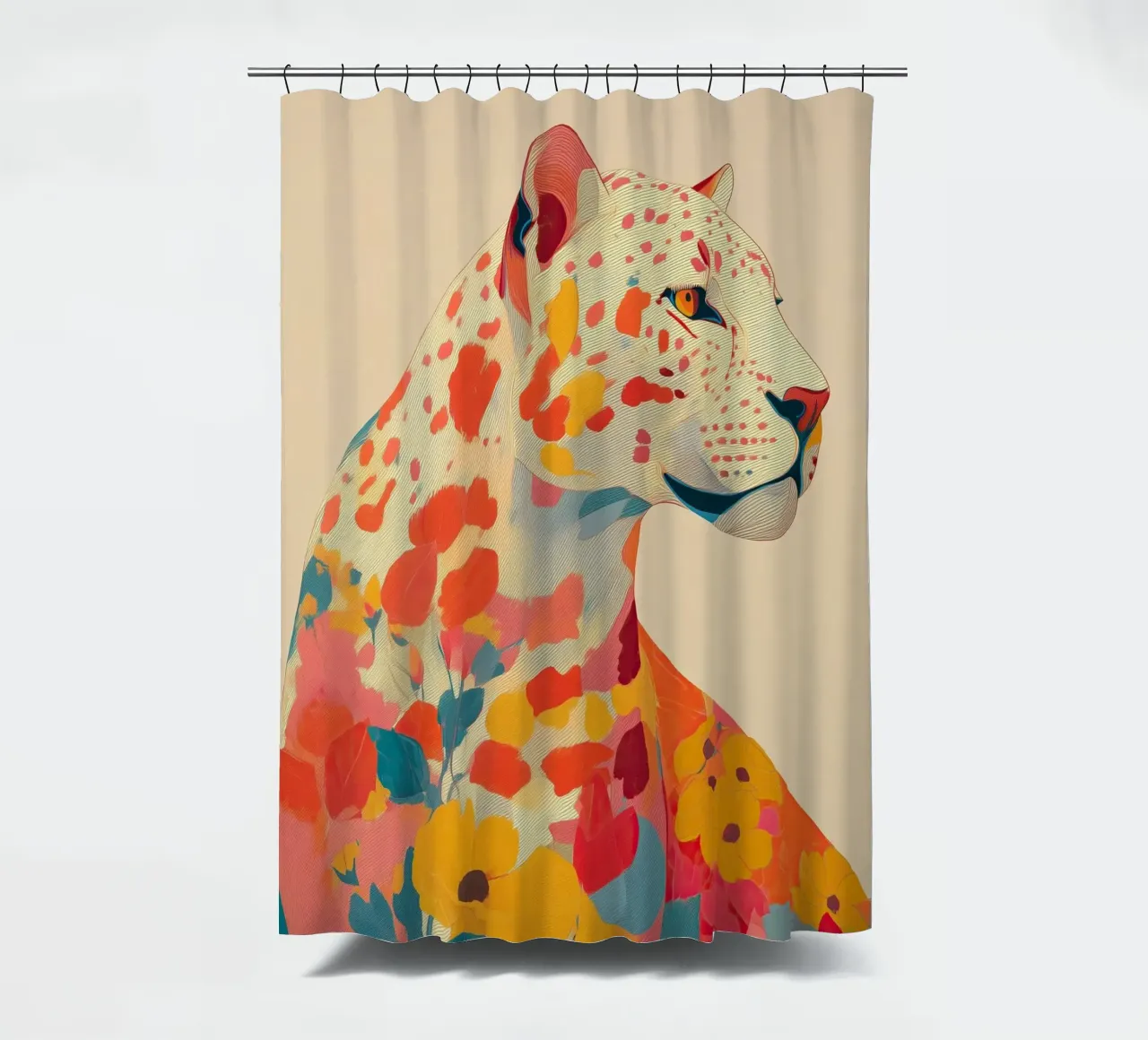 Leopard in Bloom Duschvorhang von Luca