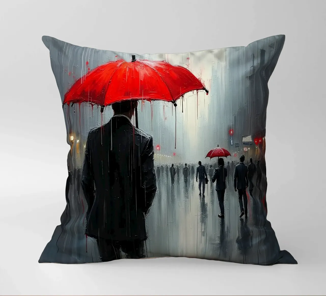 Walk in the rain_ombrello rosso_1 cuscino da Fantasie & Mystikwelten by LK