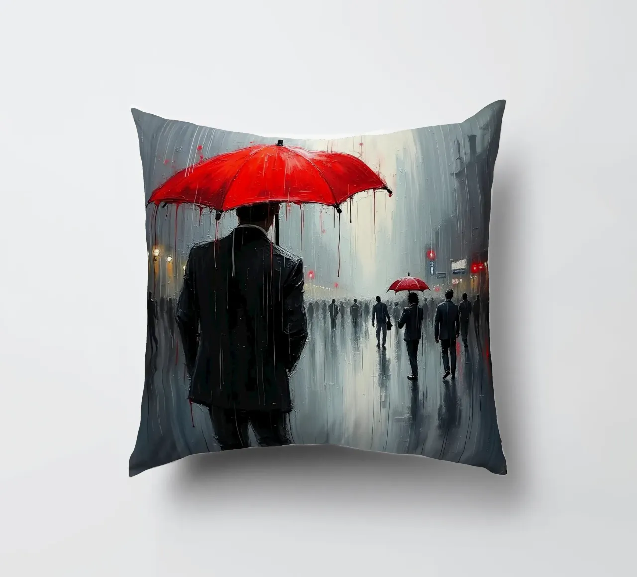 Walk in the rain_ombrello rosso_1 cuscino da Fantasie & Mystikwelten by LK