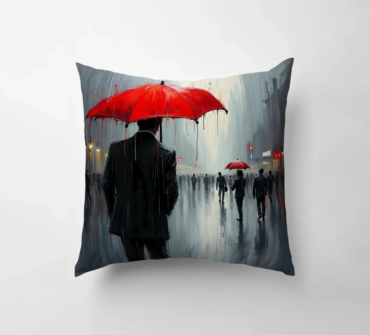 Walk in the rain_ombrello rosso_1 cuscino da Fantasie & Mystikwelten by LK