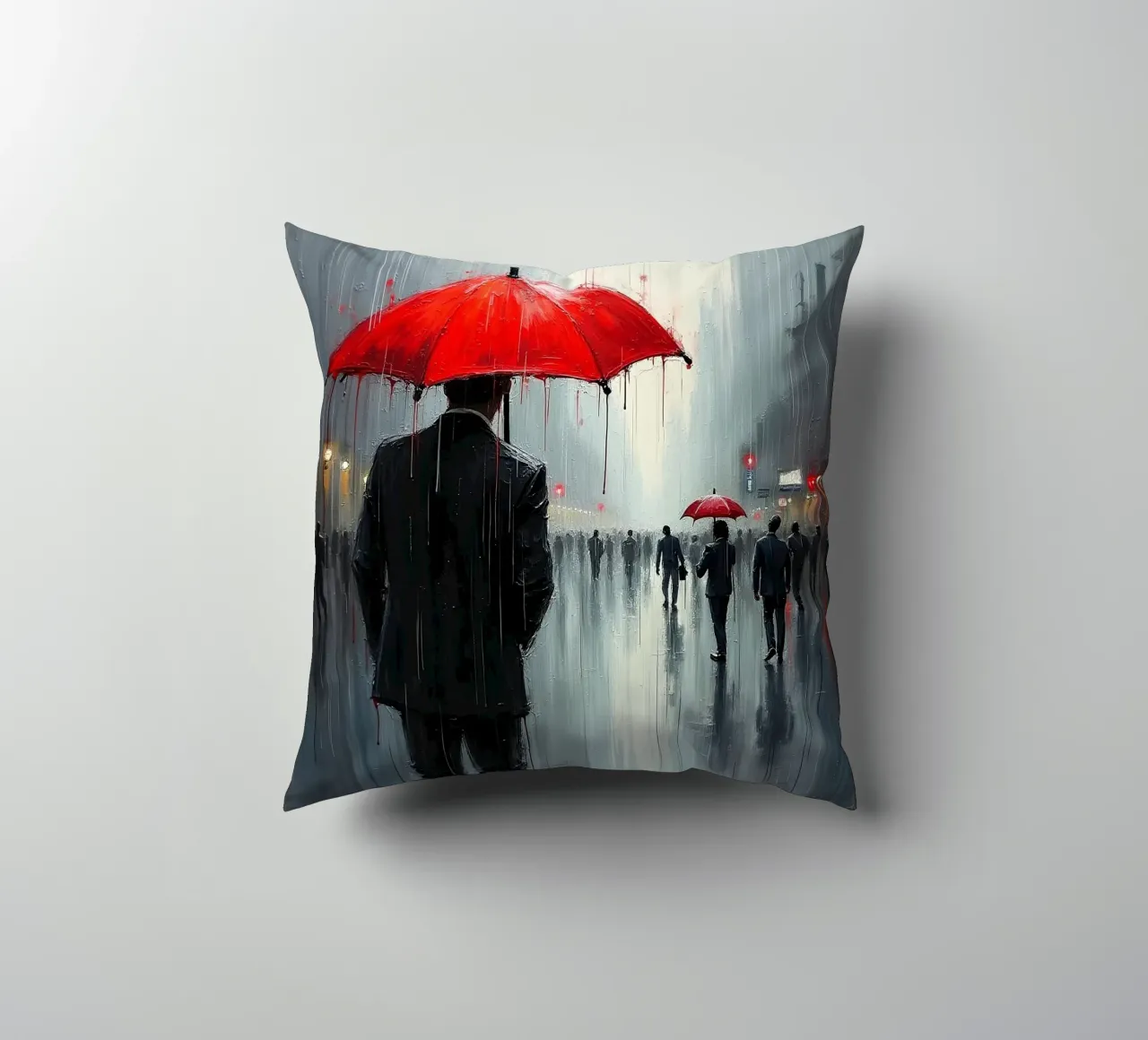 Walk in the rain_ombrello rosso_1 cuscino da Fantasie & Mystikwelten by LK
