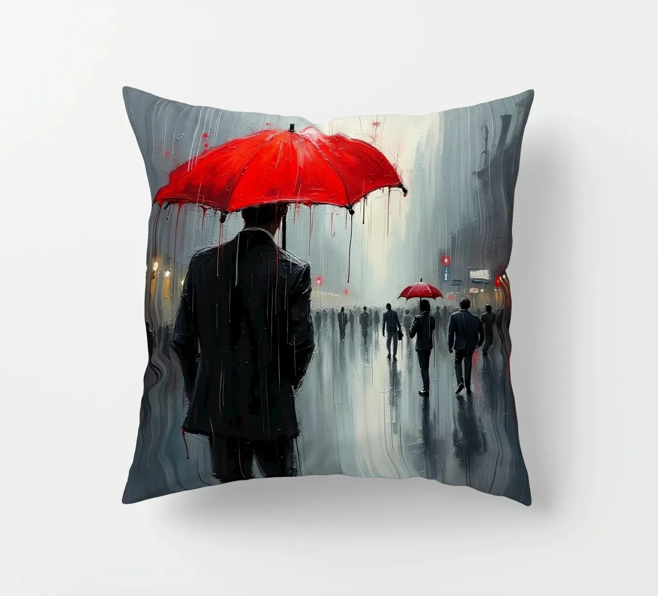 Walk in the rain_ombrello rosso_1 cuscino da Fantasie & Mystikwelten by LK