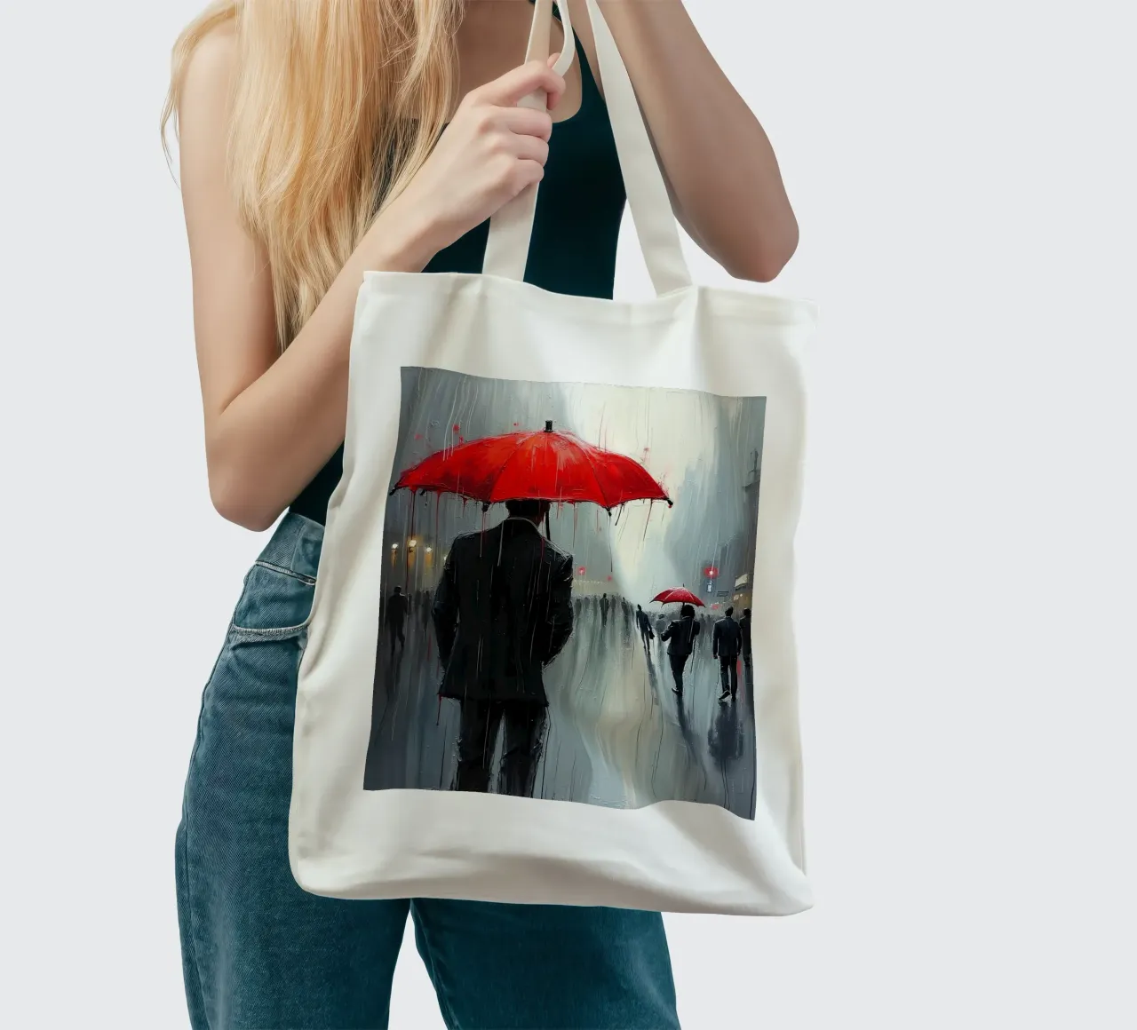 Walk in the rain_ombrello rosso_1 borsa in juta da Fantasie & Mystikwelten by LK