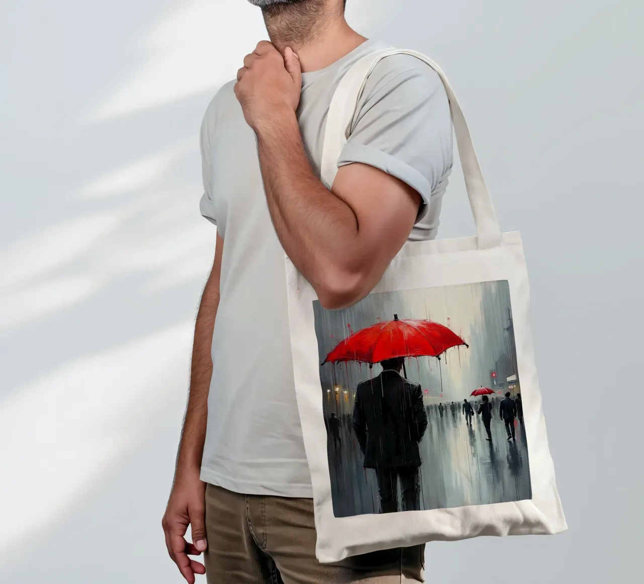Walk in the rain_ombrello rosso_1 borsa in juta da Fantasie & Mystikwelten by LK