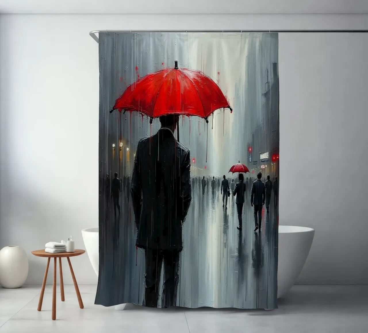 Walk in the rain_ombrello rosso_1 tenda da doccia da Fantasie & Mystikwelten by LK