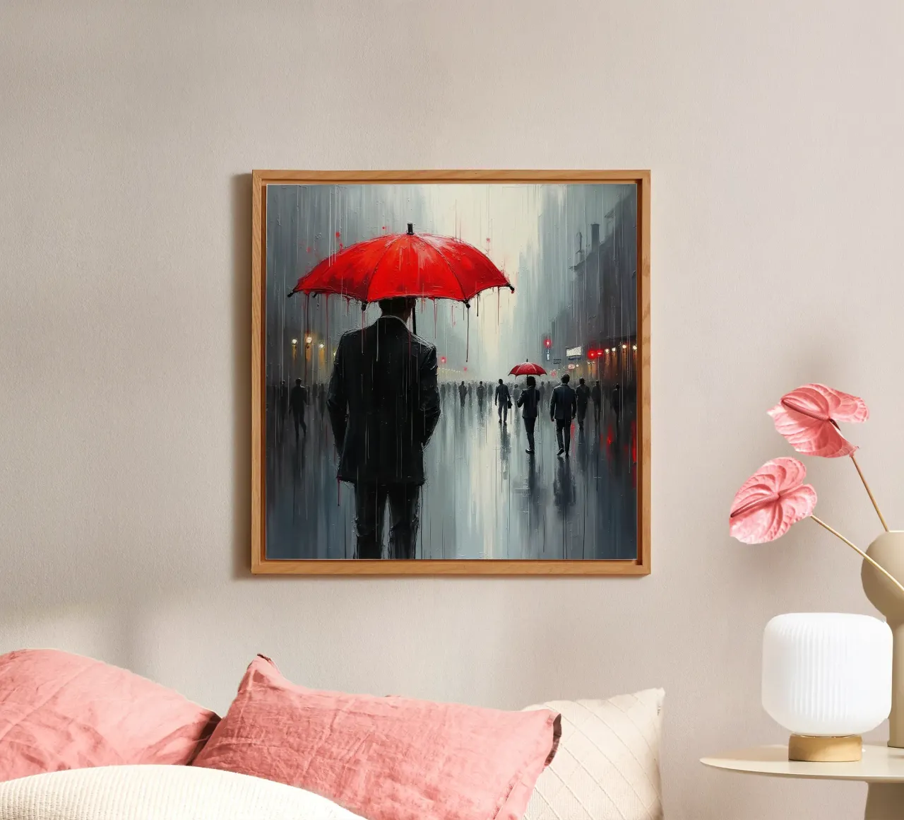 Walk in the rain_ombrello rosso_1 pannello forex da Fantasie & Mystikwelten by LK