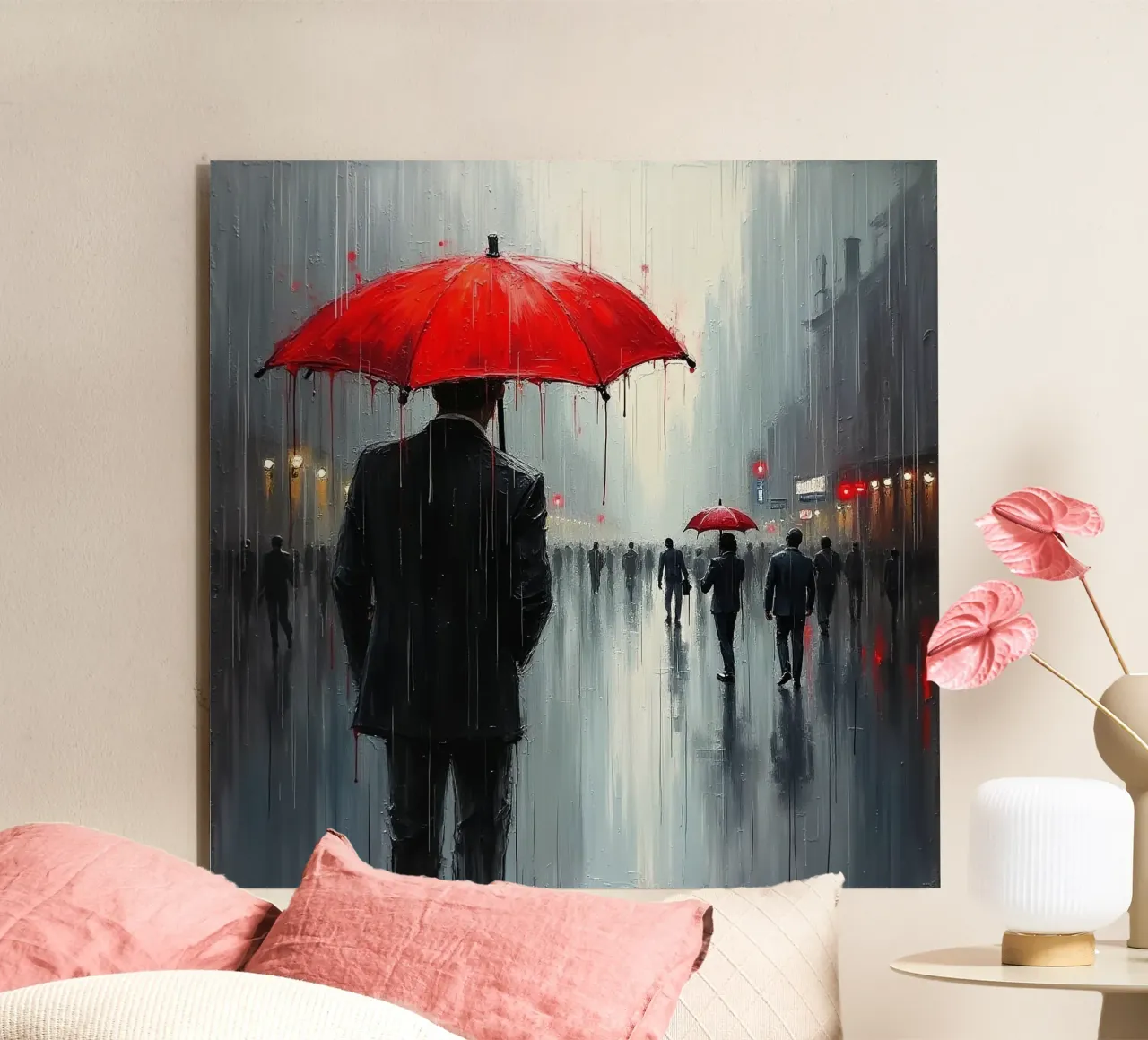 Walk in the rain_ombrello rosso_1 pannello forex da Fantasie & Mystikwelten by LK