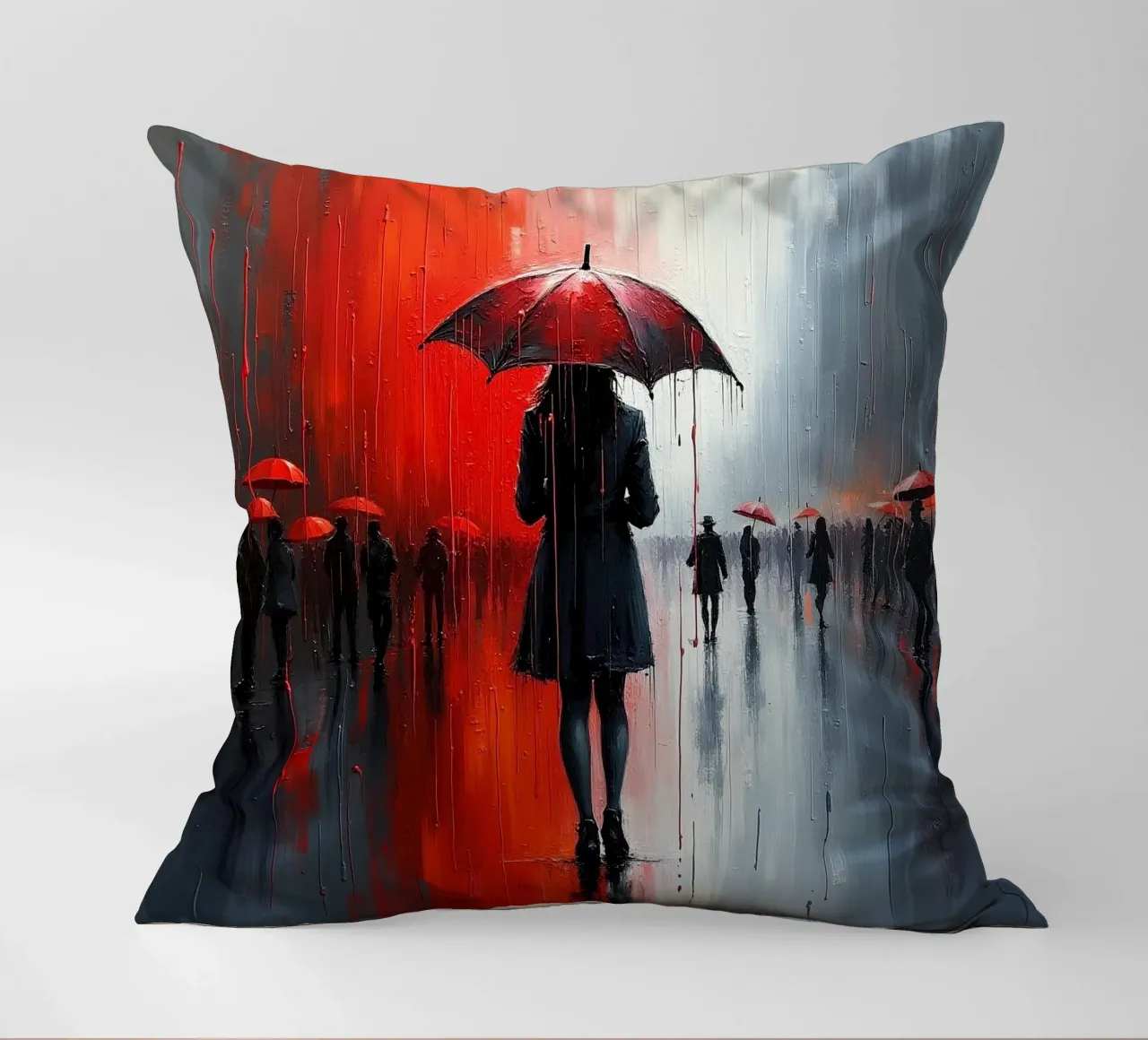 Walk in the rain_ombrello rosso_2 cuscino da Fantasie & Mystikwelten by LK