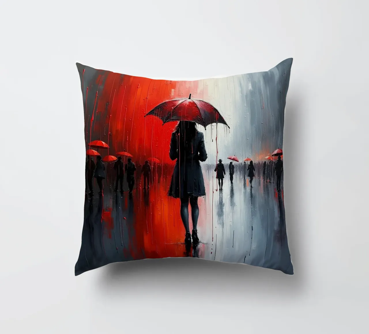 Walk in the rain_ombrello rosso_2 cuscino da Fantasie & Mystikwelten by LK