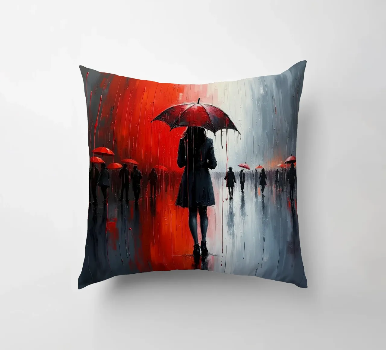 Walk in the rain_ombrello rosso_2 cuscino da Fantasie & Mystikwelten by LK