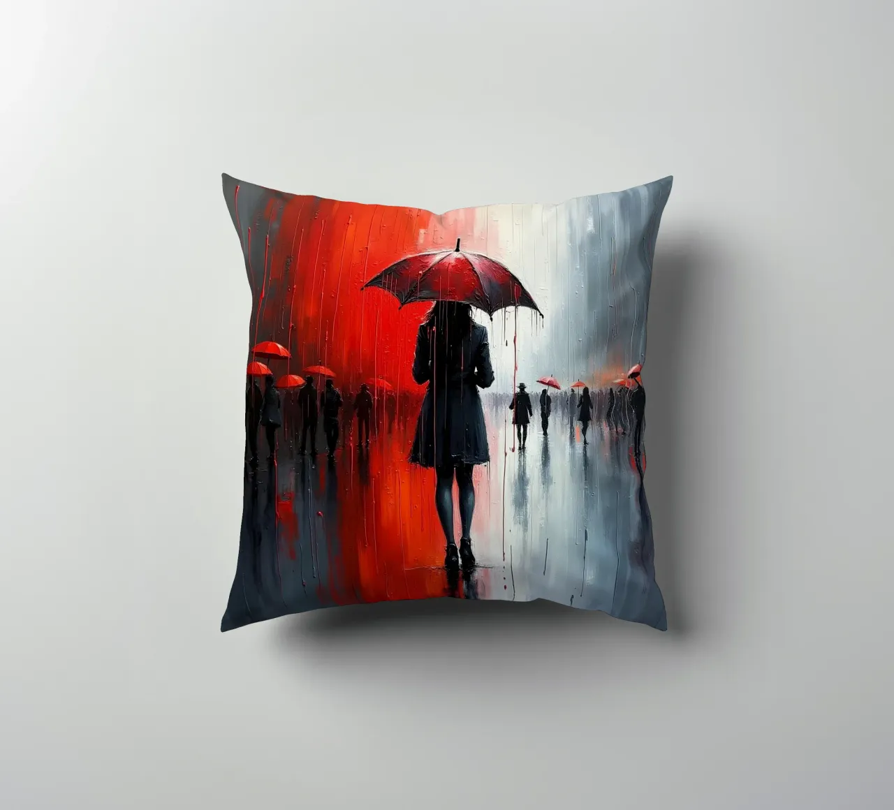Walk in the rain_ombrello rosso_2 cuscino da Fantasie & Mystikwelten by LK