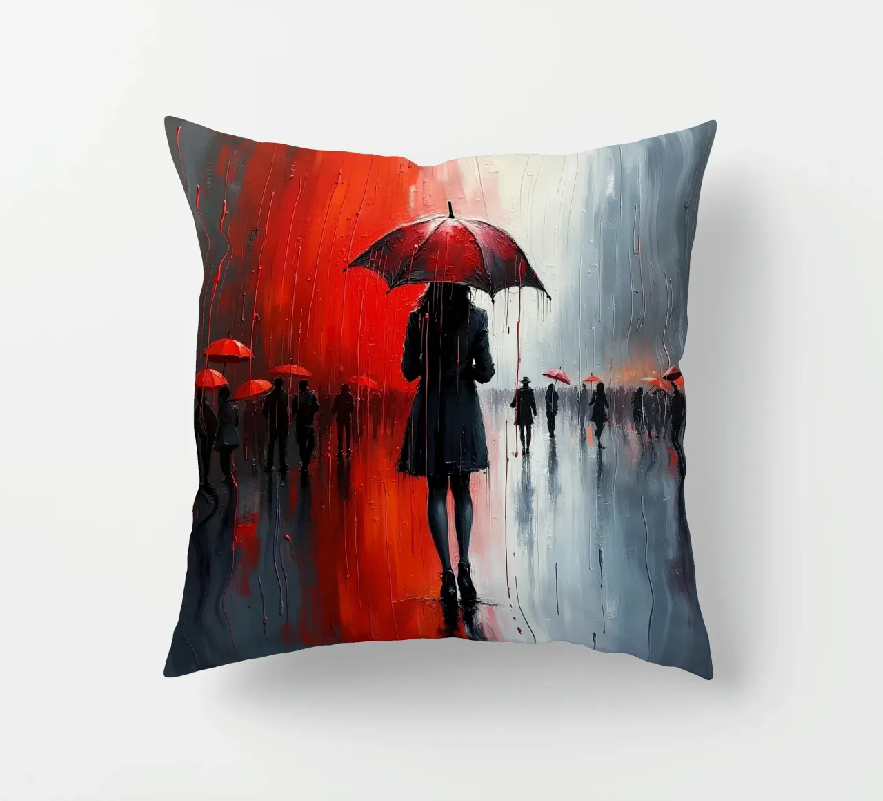 Walk in the rain_ombrello rosso_2 cuscino da Fantasie & Mystikwelten by LK
