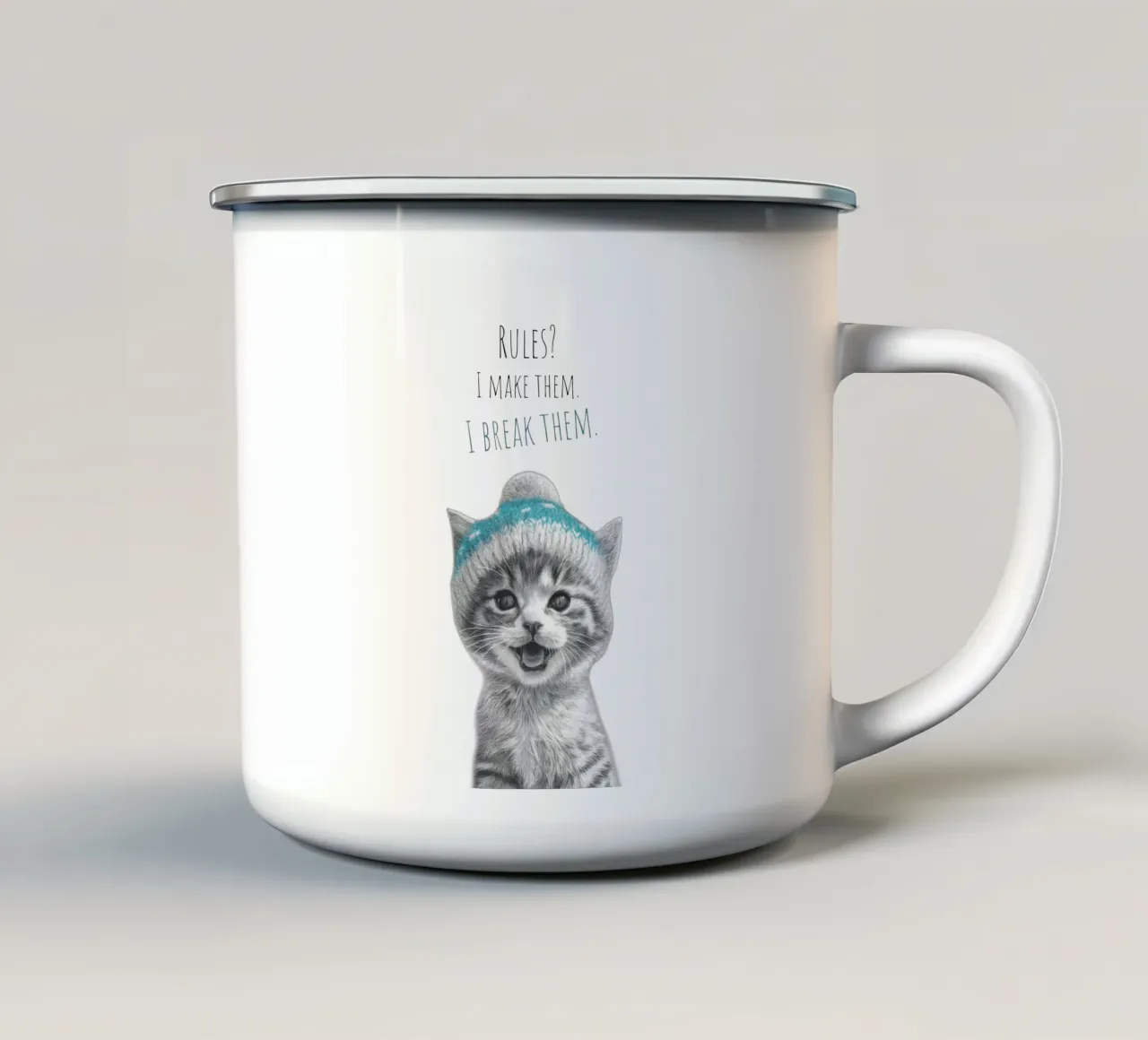 Gatto cool - tasso impertinente tazza in smalto da Melanie Viola