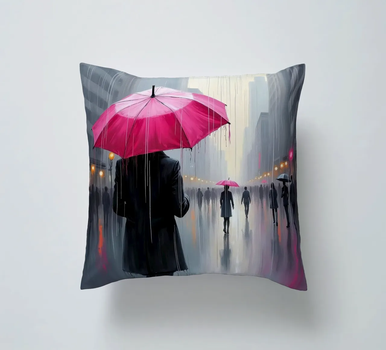 Camminare sotto la pioggia_ombrello rosa_1 cuscino da Fantasie & Mystikwelten by LK
