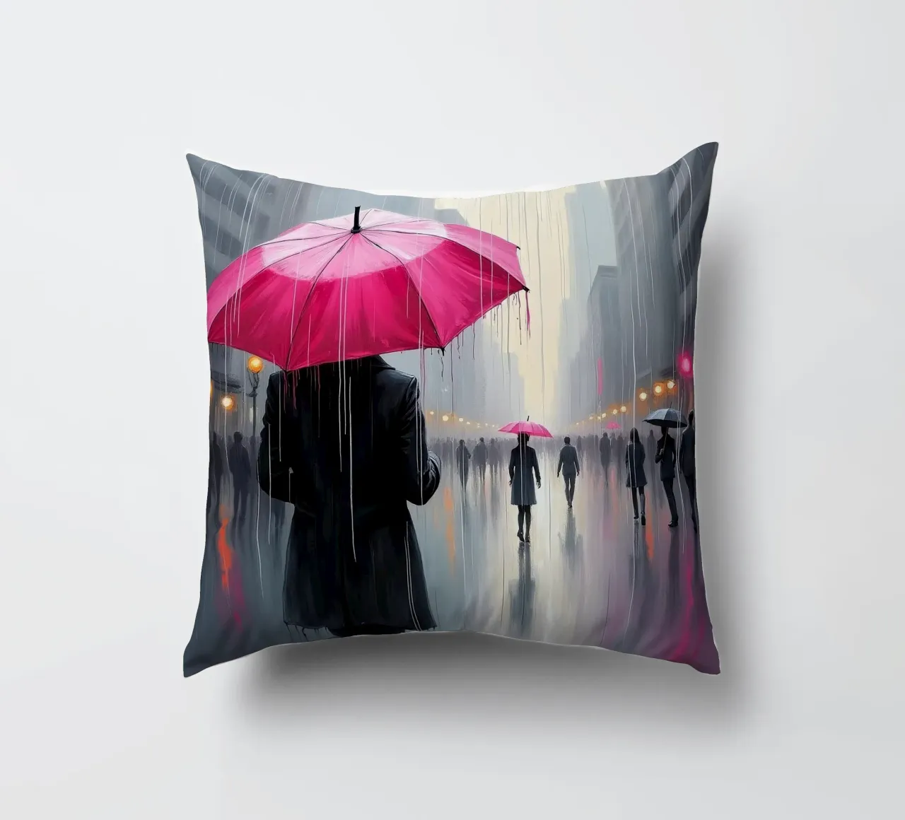 Camminare sotto la pioggia_ombrello rosa_1 cuscino da Fantasie & Mystikwelten by LK
