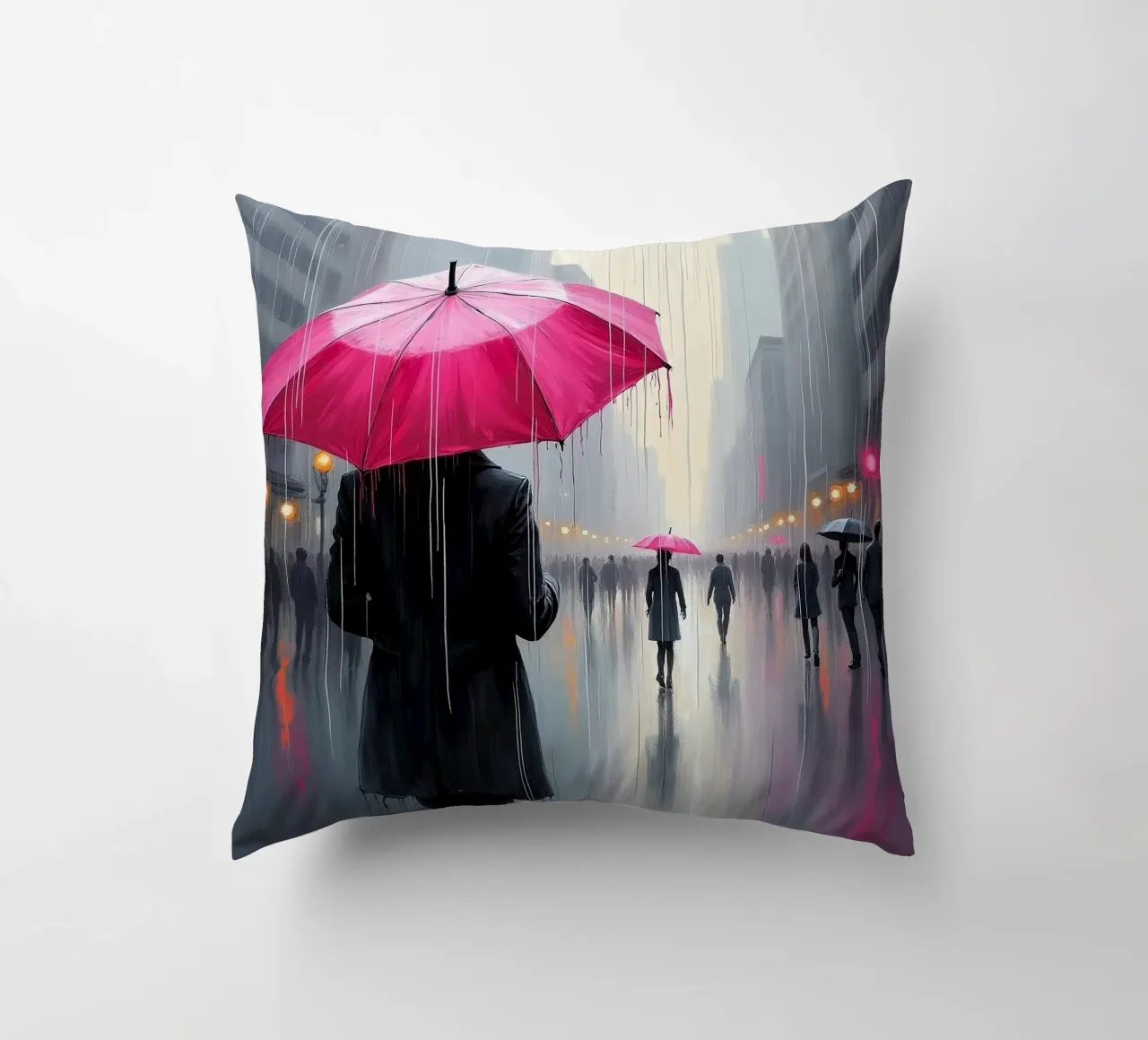 Camminare sotto la pioggia_ombrello rosa_1 cuscino da Fantasie & Mystikwelten by LK