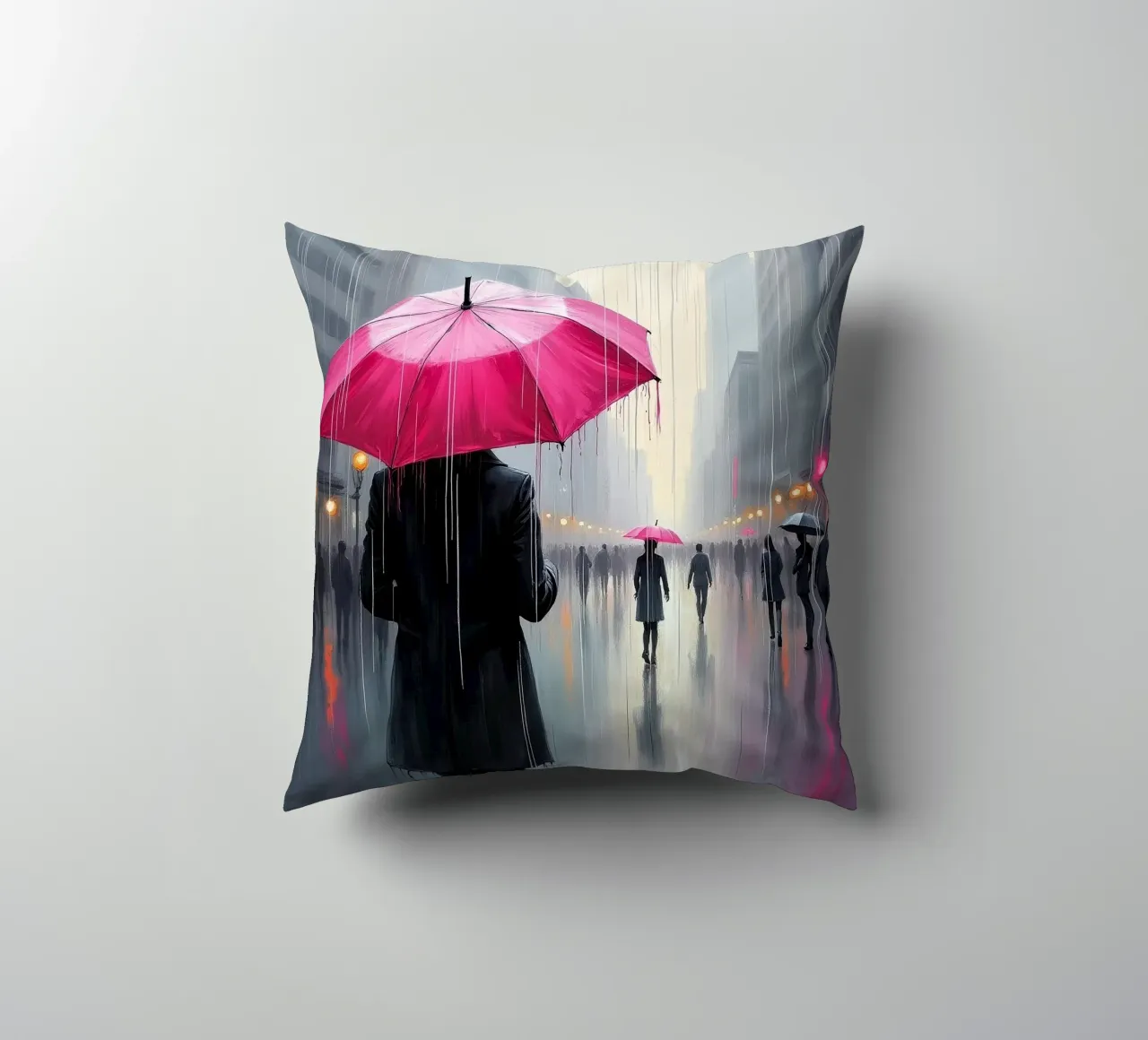 Camminare sotto la pioggia_ombrello rosa_1 cuscino da Fantasie & Mystikwelten by LK