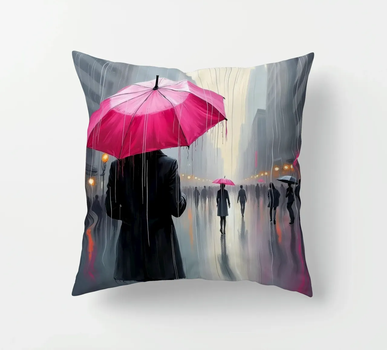 Camminare sotto la pioggia_ombrello rosa_1 cuscino da Fantasie & Mystikwelten by LK
