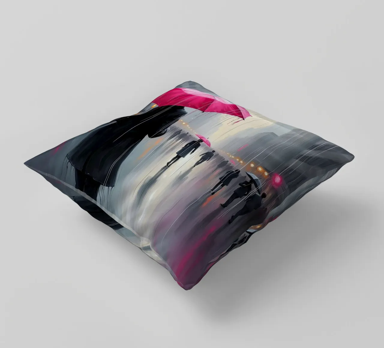 Camminare sotto la pioggia_ombrello rosa_1 cuscino da Fantasie & Mystikwelten by LK