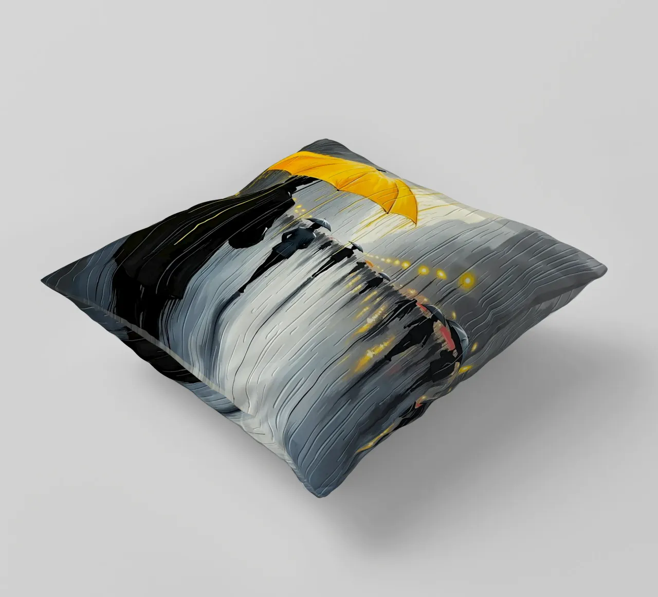 Promenade sous la pluie_parapluie jaune_1 coussin de Fantasie & Mystikwelten by LK