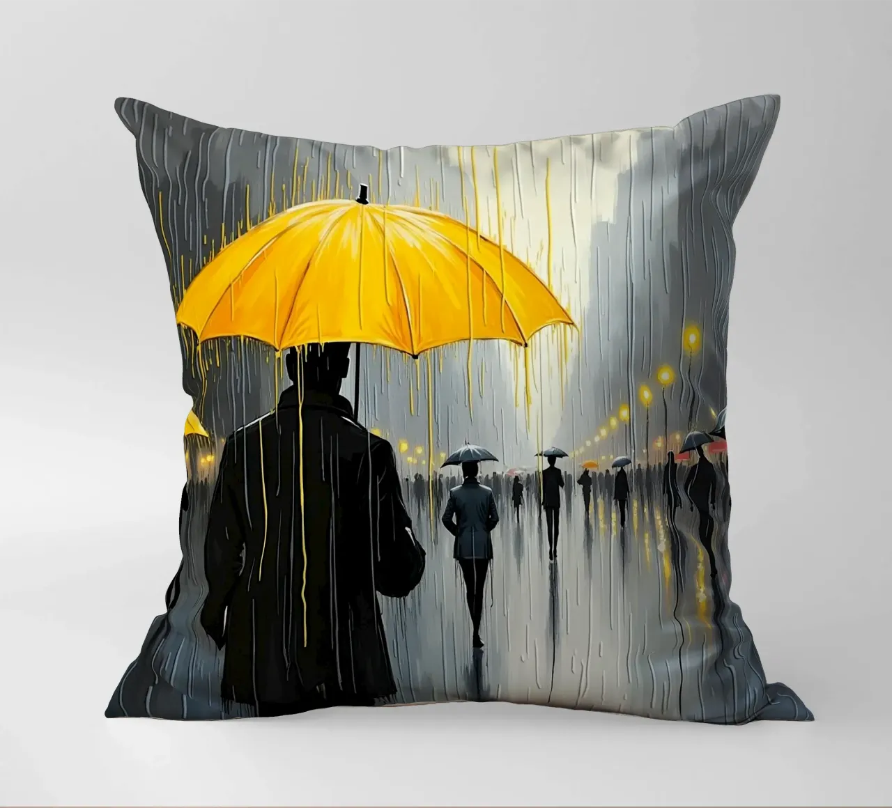 Promenade sous la pluie_parapluie jaune_1 coussin de Fantasie & Mystikwelten by LK