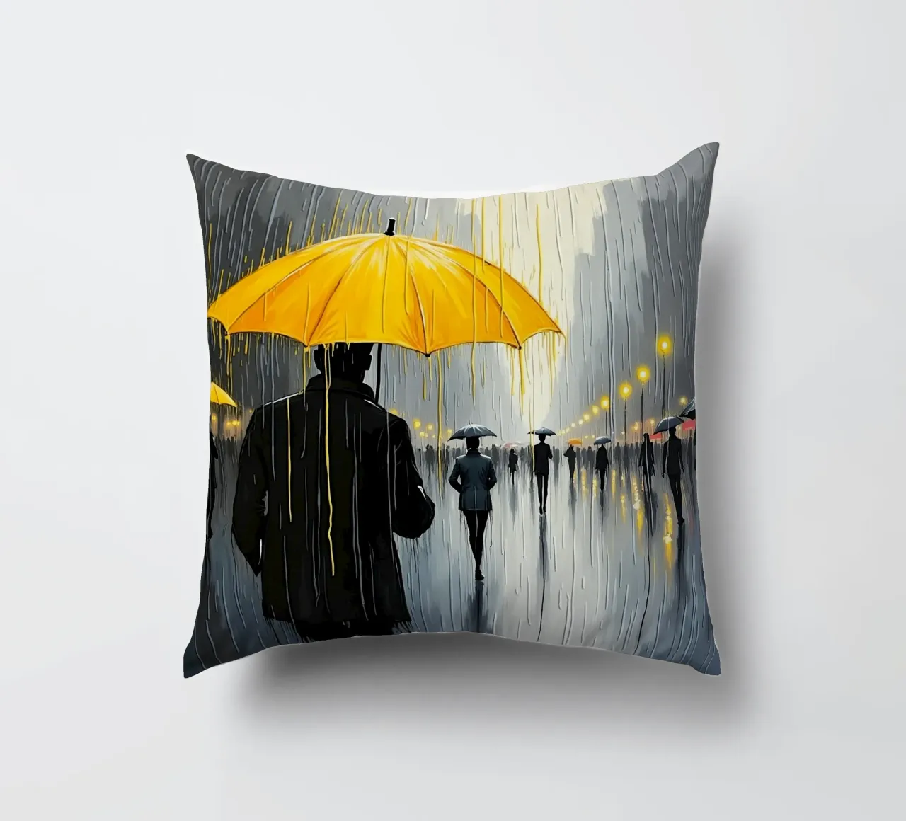 Promenade sous la pluie_parapluie jaune_1 coussin de Fantasie & Mystikwelten by LK