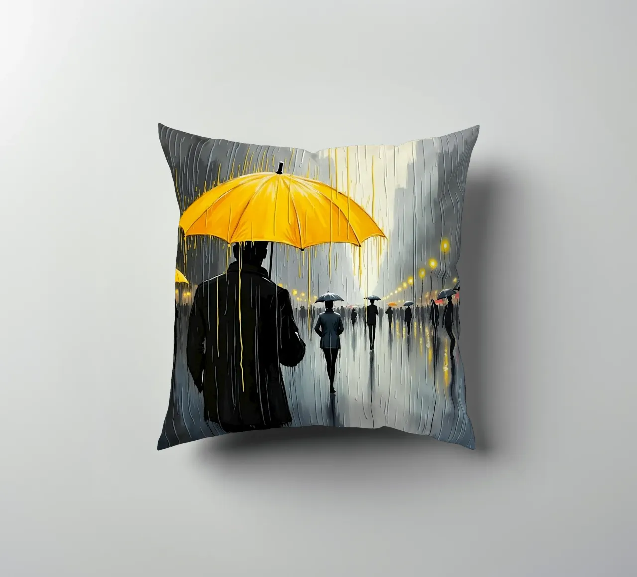 Promenade sous la pluie_parapluie jaune_1 coussin de Fantasie & Mystikwelten by LK