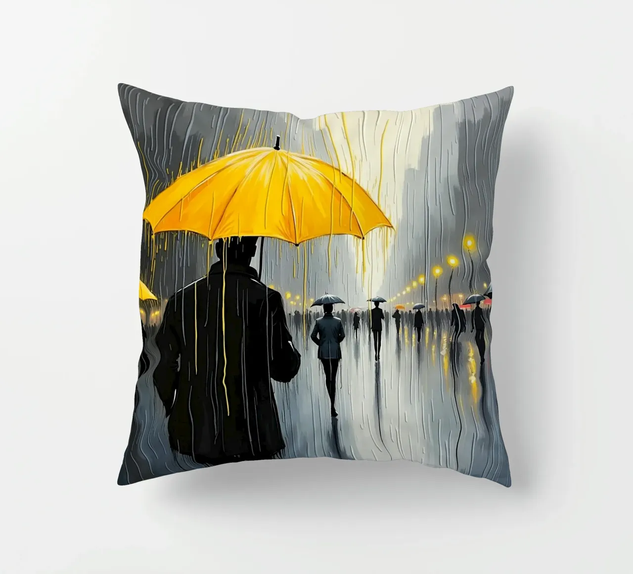 Promenade sous la pluie_parapluie jaune_1 coussin de Fantasie & Mystikwelten by LK