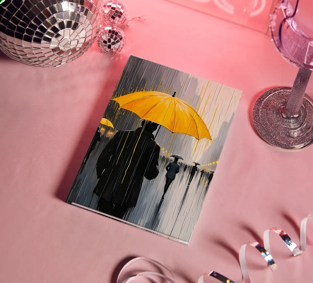 Promenade sous la pluie_parapluie jaune_1 carnet de notes de Fantasie & Mystikwelten by LK
