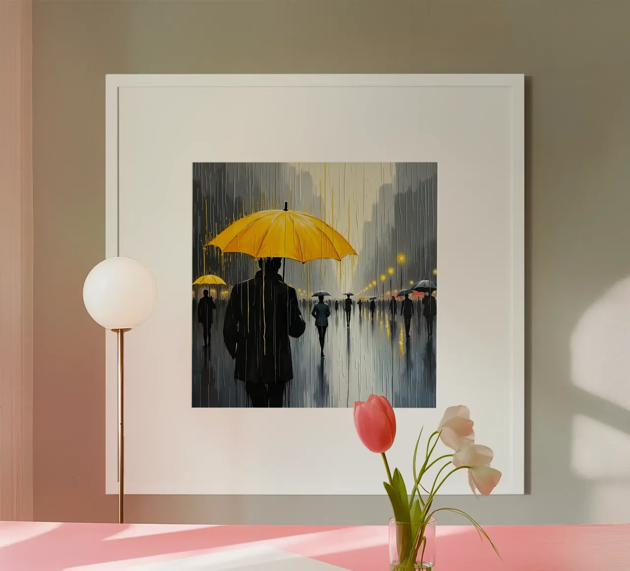 Promenade sous la pluie_parapluie jaune_1 hahnemühle de Fantasie & Mystikwelten by LK