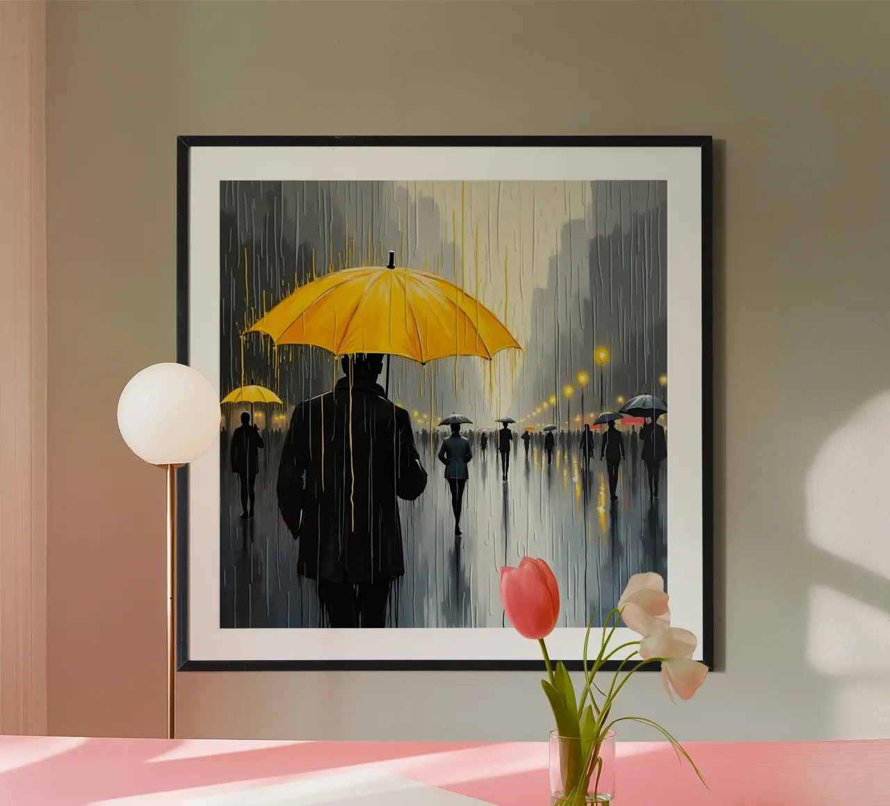 Promenade sous la pluie_parapluie jaune_1 hahnemühle de Fantasie & Mystikwelten by LK