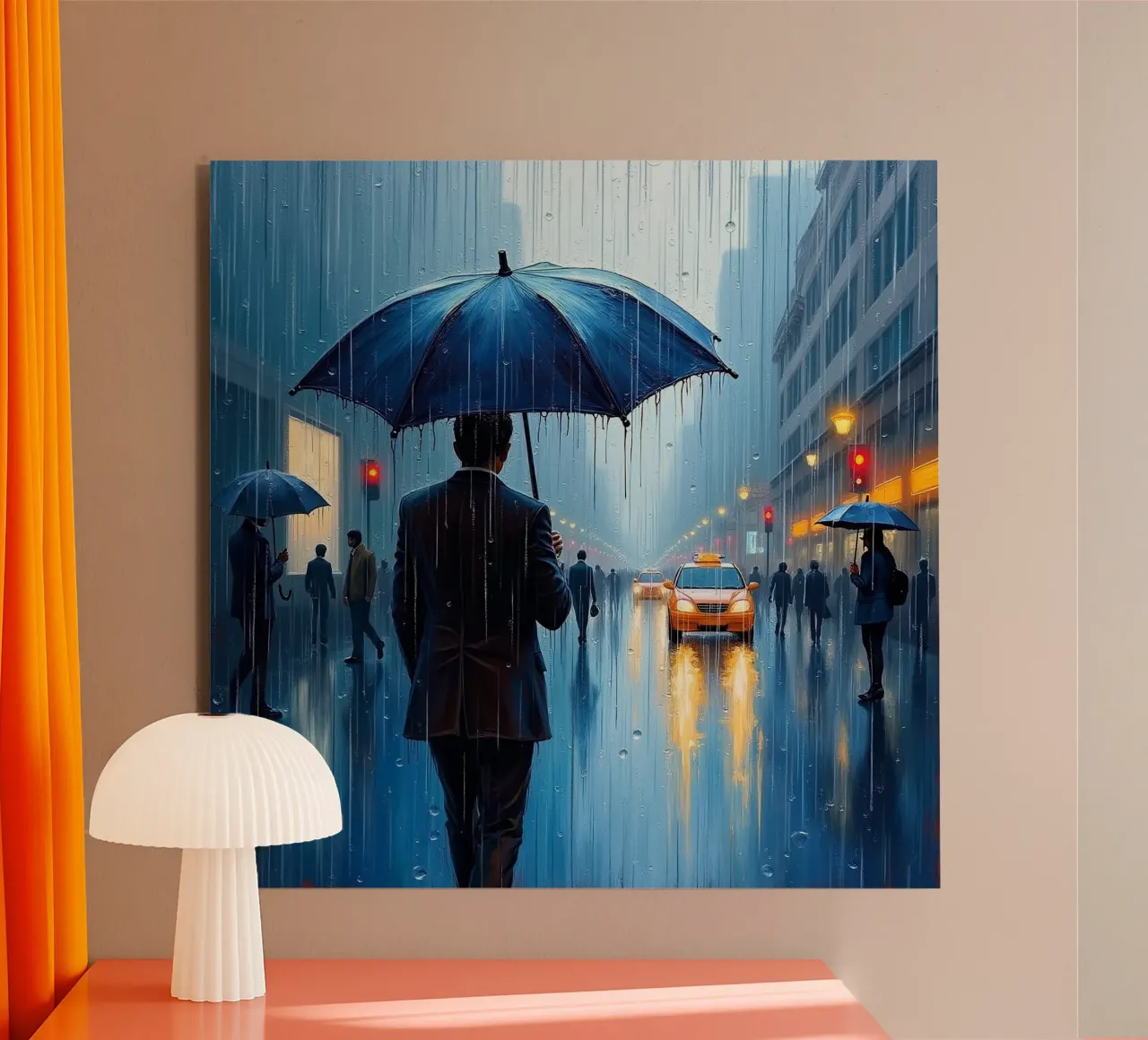 Walk in the rain_ombrello blu_1 pannello forex da Fantasie & Mystikwelten by LK