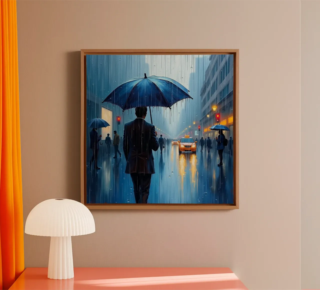 Wandeling in de regen_paraplu blauw_1 canvas van Fantasie & Mystikwelten by LK