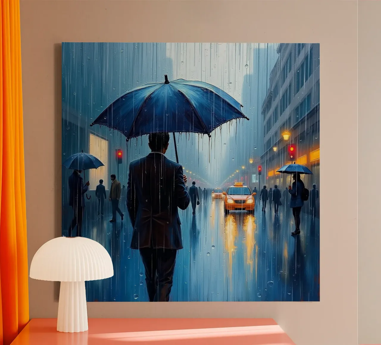 Wandeling in de regen_paraplu blauw_1 canvas van Fantasie & Mystikwelten by LK