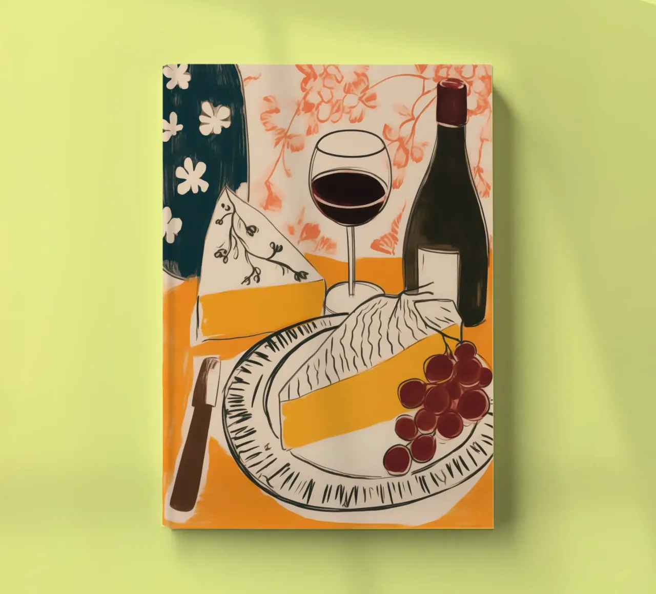 Natura morta francese con vino, uva e formaggio diario da Autofocus