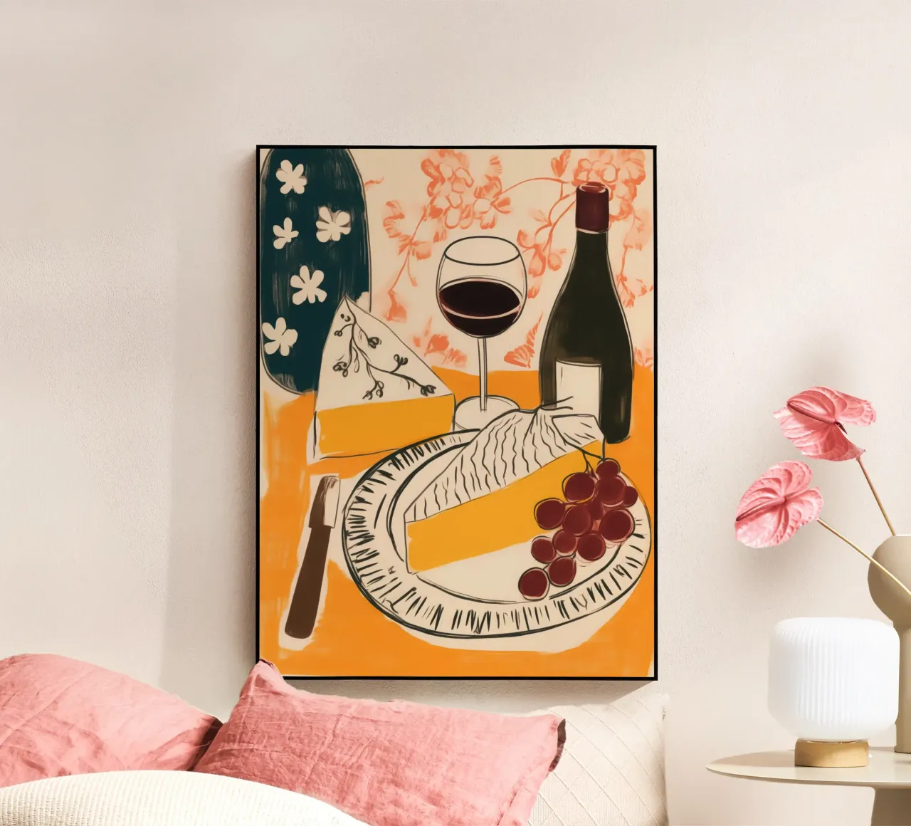 Natura morta francese con vino, uva e formaggio plexiglass da Autofocus